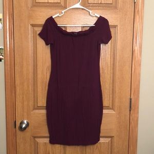 Maroon off-the-shoulder dress